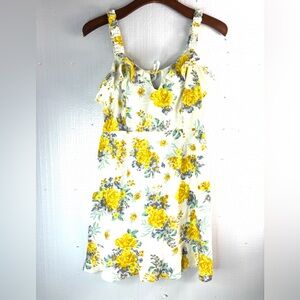 Derek Heart M Summer Flour Sack Cotton Sleeveless Yellow Roses Mini Dress